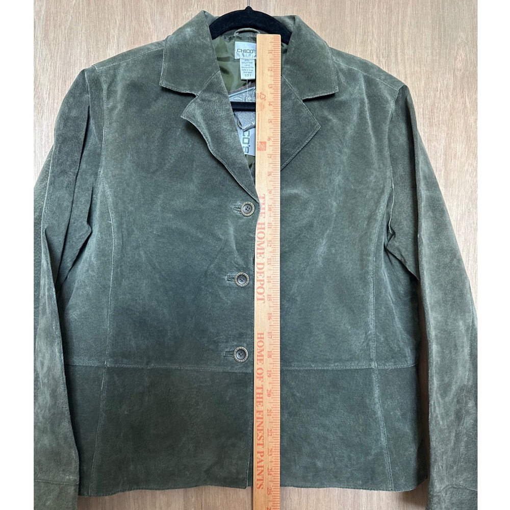 Chico's Palm Desert Olive Green Suede Leather Jacket Blazer Size 2 (L 12) NWT - Picture 5 of 8